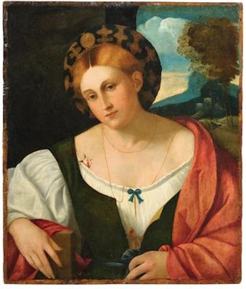 Portrait of a young woman, half-length, a landscape beyond by Venetian School