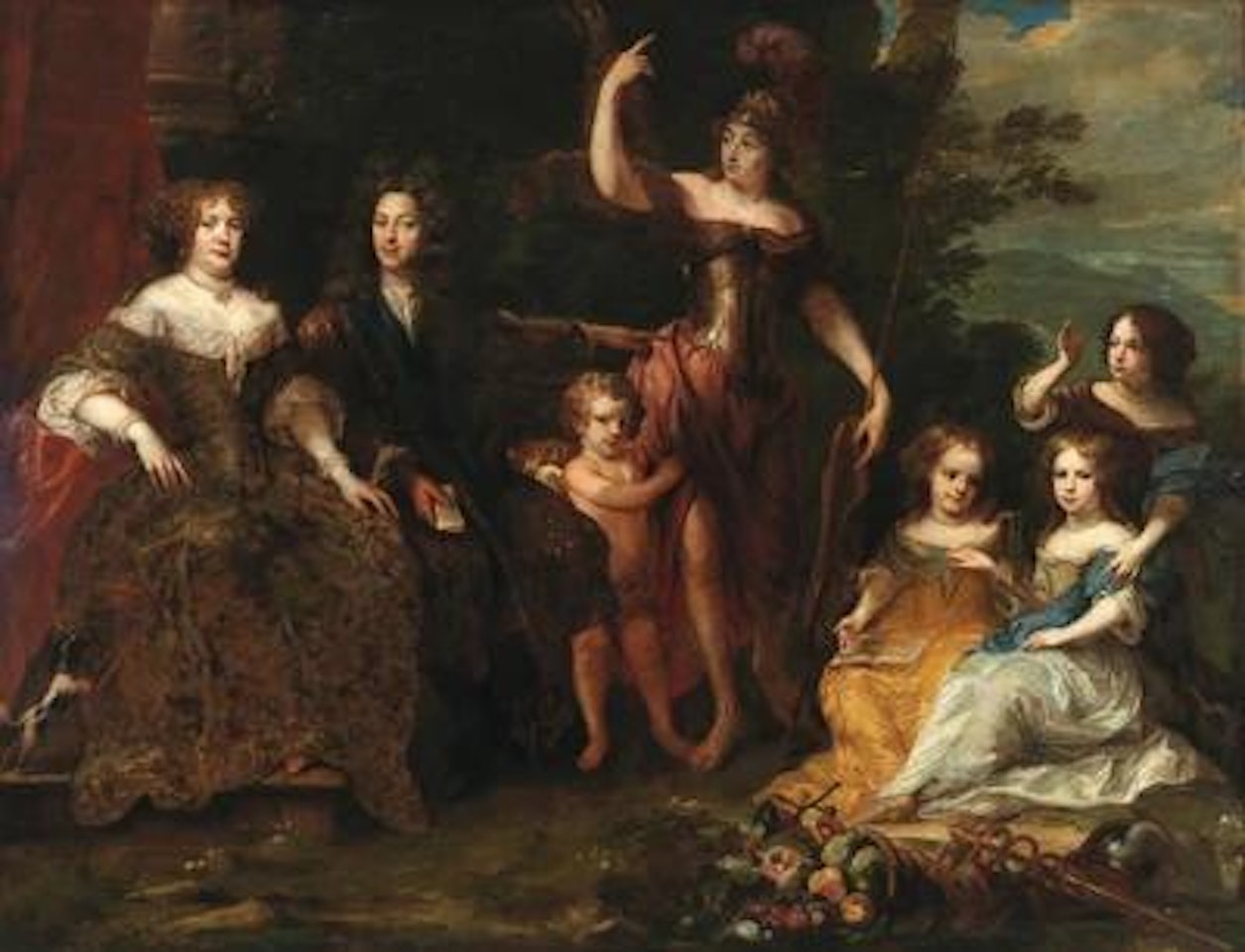 Portrait of an elegant family with the goddess Minerva by Dutch School
