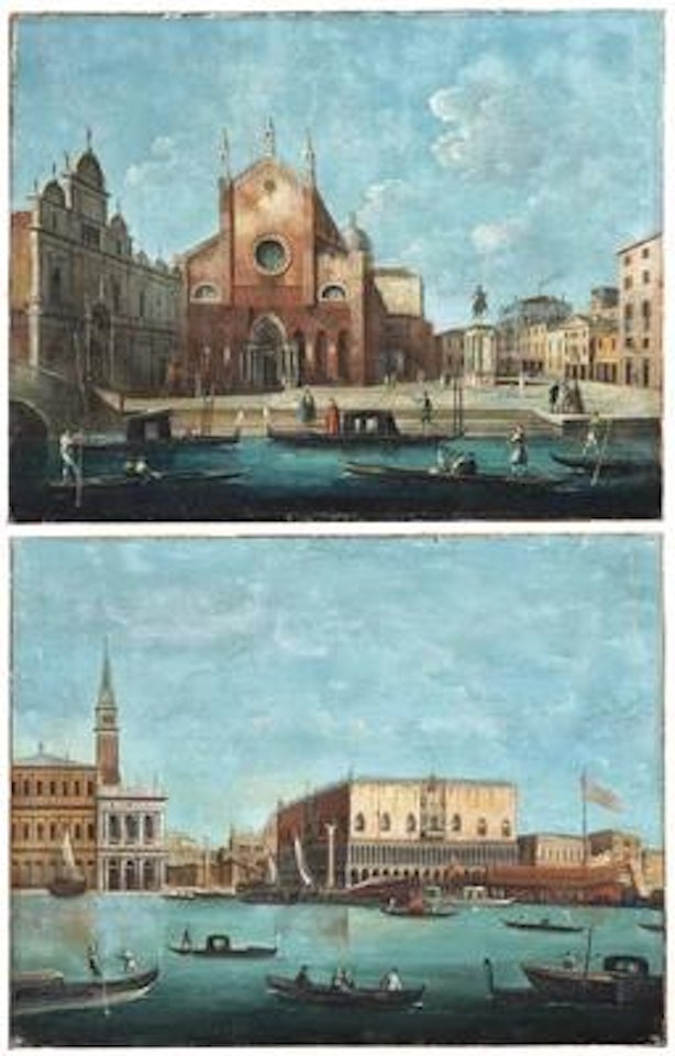 Campo Santi Giovanni and Paolo, Venice; and The Bacino di San Marco, Venice, with the Return of the Bucintoro on Ascension Day by Giuseppe Bernardino Bison