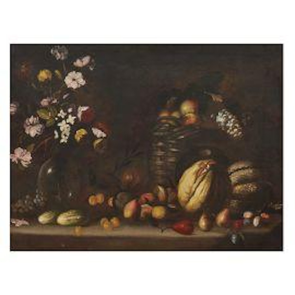 STILL LIFE WITH BASKET OF FRUIT AND FLOWERS by Roman School