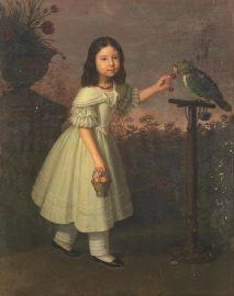 LITTLE GIRL WITH PARROT by Italian School