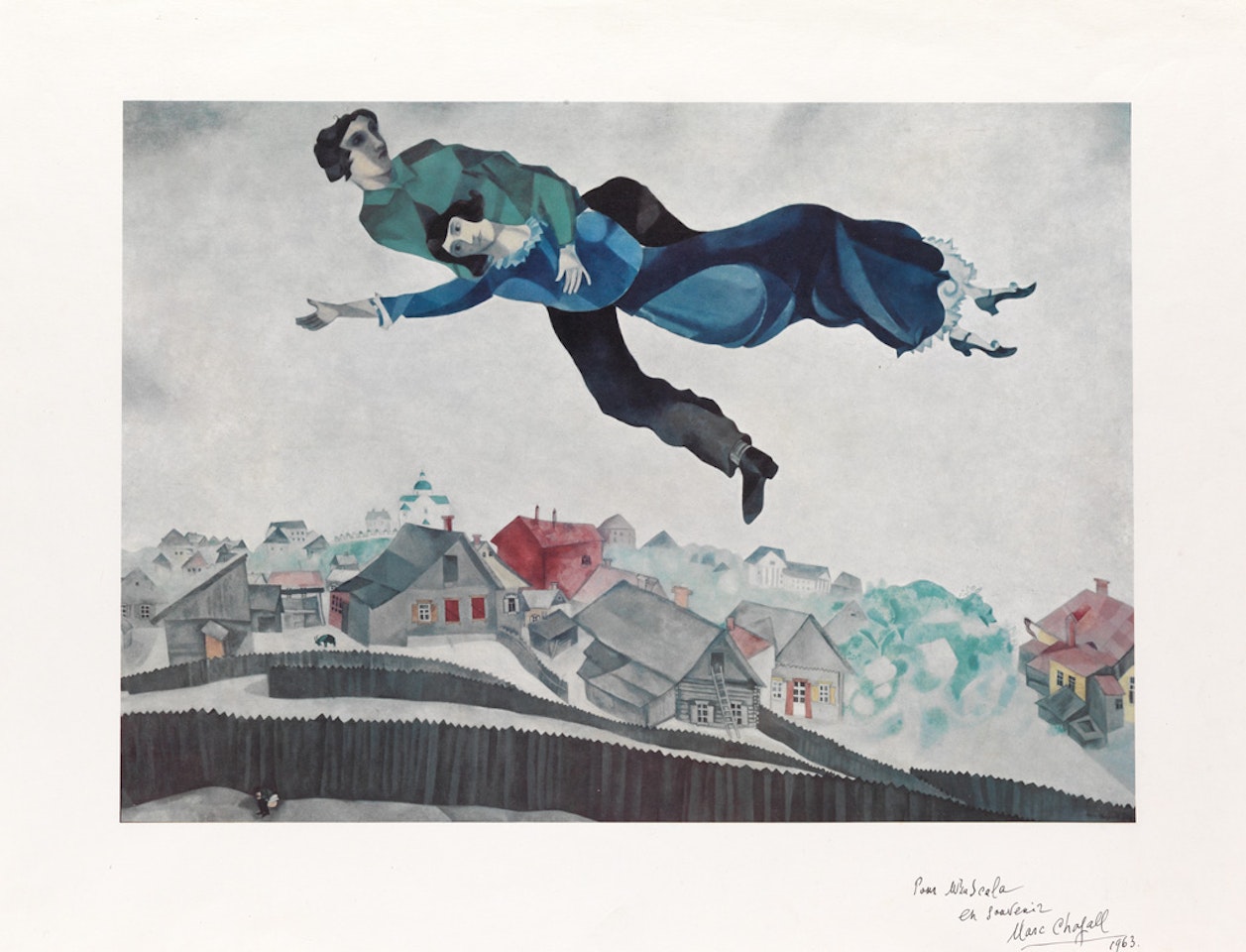 Les amoureux au dessus de la ville by Marc Chagall