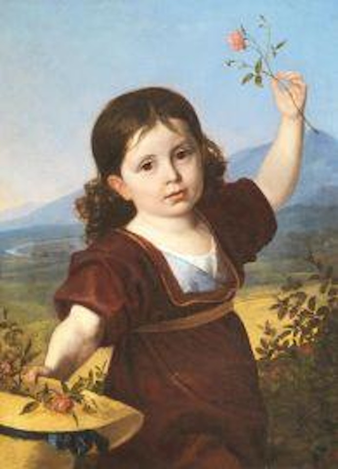 PORTRAIT OF A LITTLE GIRL WITH FLOWER IN HAND by Italian School