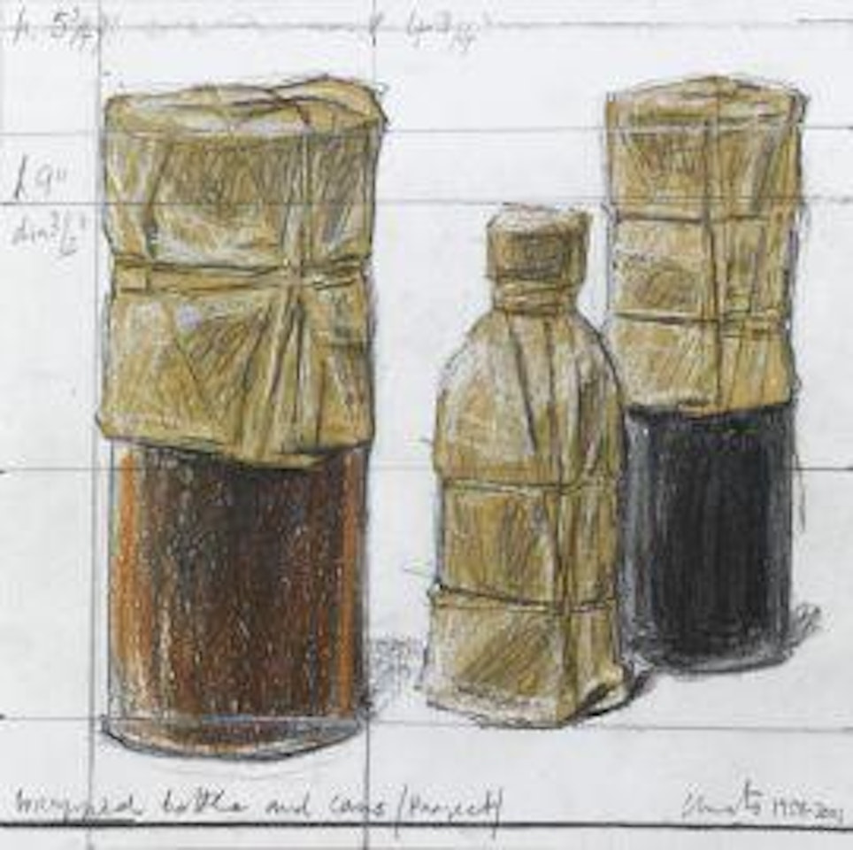 Wrapped bottles and cans by Christo