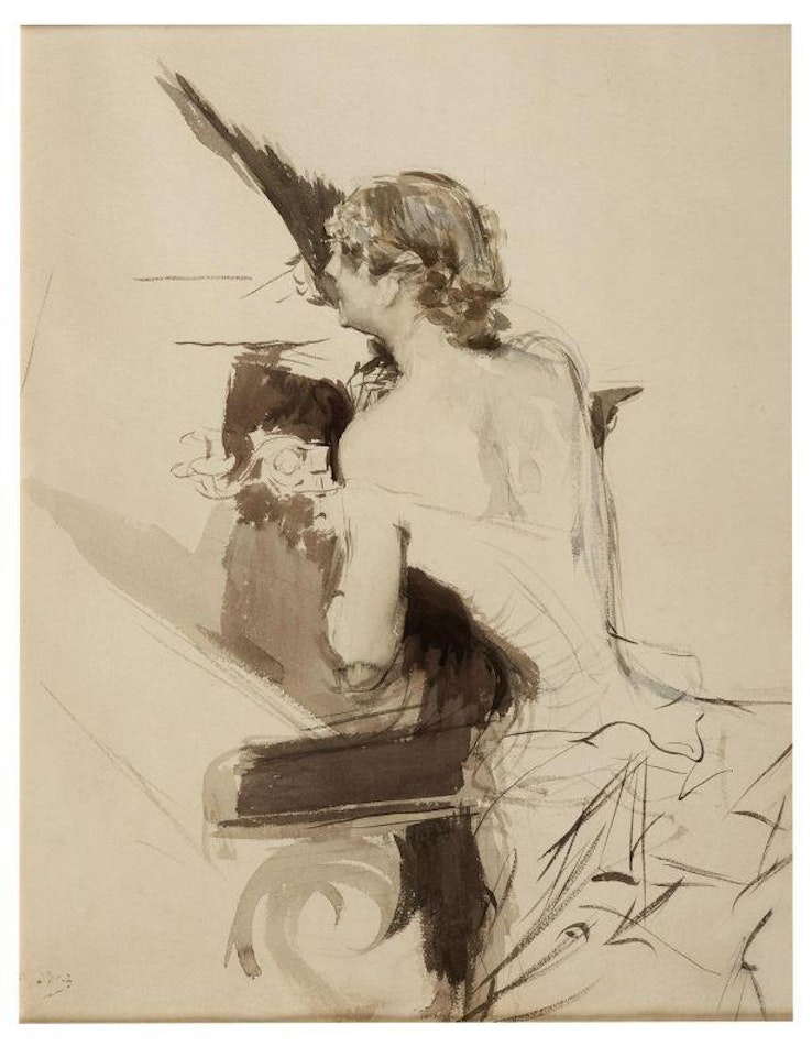 SEATED WOMAN "CORSAGE BLANC" by Giovanni Boldini