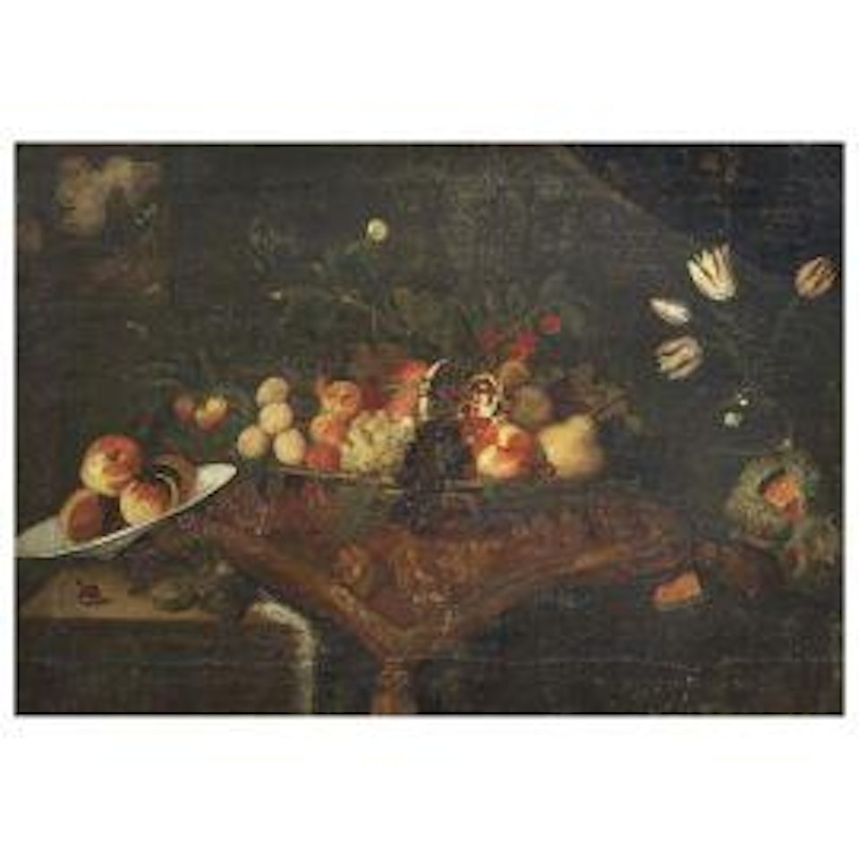 STILL LIFE WITH TRAY OF FRUIT AND CARPET by Roman School
