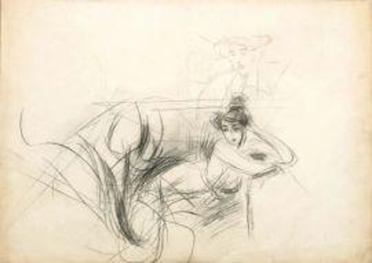 STUDY OF RECLINING FEMALE FIGURE; STUDY OF A RECLINING FEMALE FIGURE by Giovanni Boldini