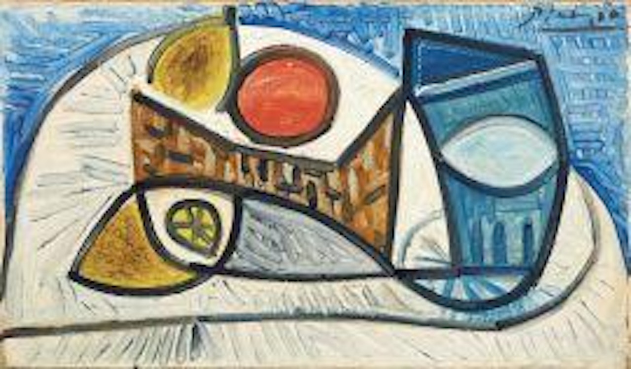 STILL LIFE AU CITRON, À L"ORANGE ET AU VERRE by Pablo Picasso