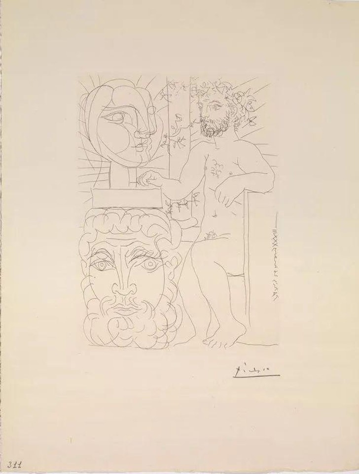 SCULPTEUR ET DEUX T SCULPTÉ by Pablo Picasso