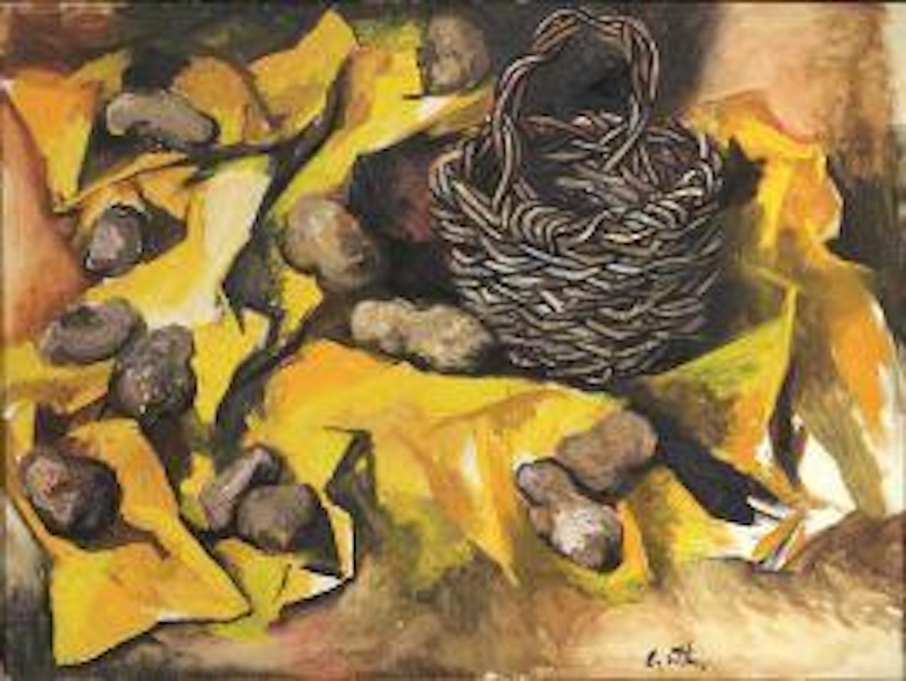 Still life with basket and potatoes by Renato Guttuso