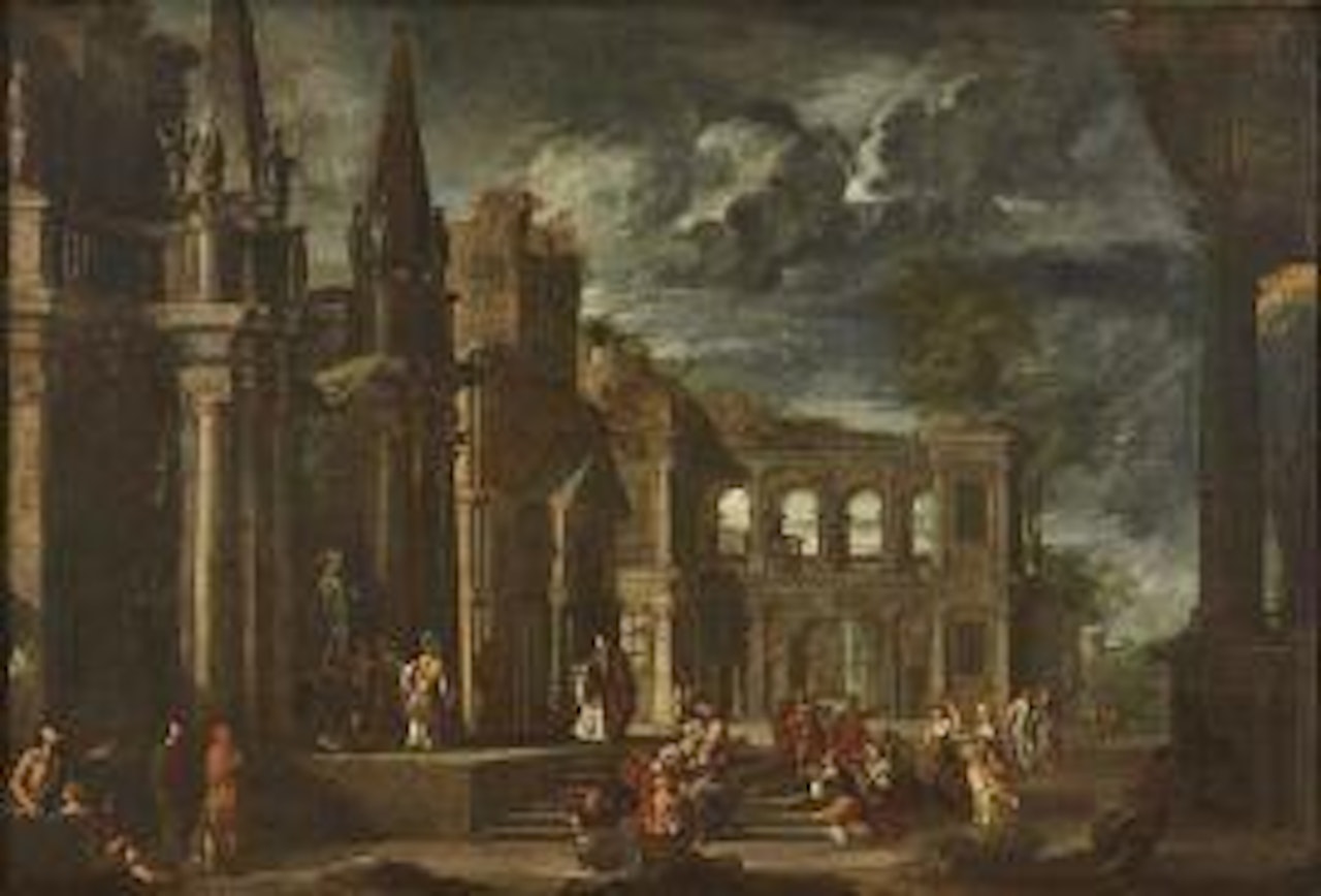 AN ARCHITECTURAL CAPRICCIO WITH FIGURES by Neapolitan School