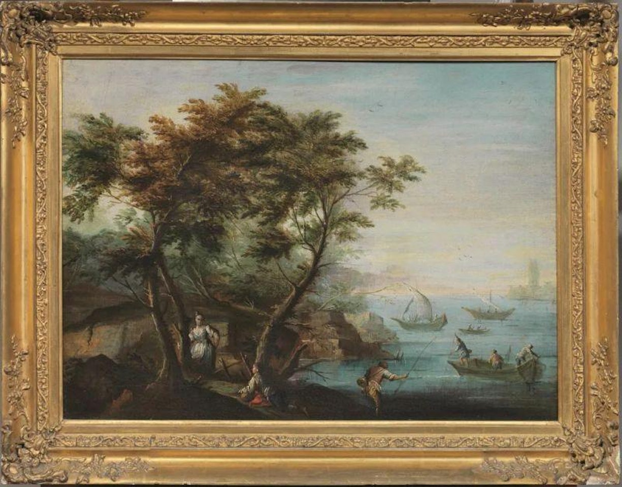 LANDSCAPE WITH FISHERMEN AND PEASANTS by Venetian School