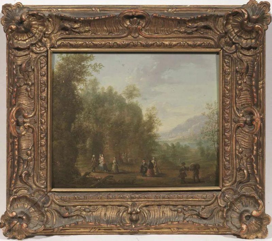 LANDSCAPE WITH FIGURES OF LADIES AND KNIGHTS by Flemish School