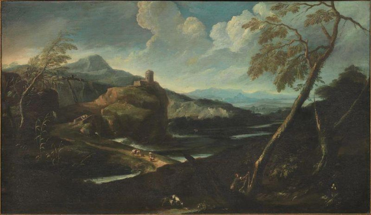RIVER LANDSCAPE WITH WALKER by Venetian School