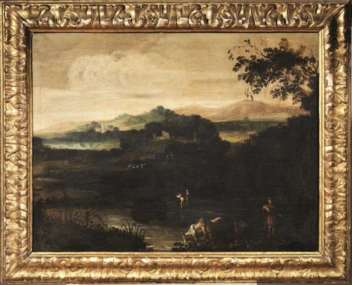 RIVER LANDSCAPE WITH SHEPHERDS AND HERD by Roman School
