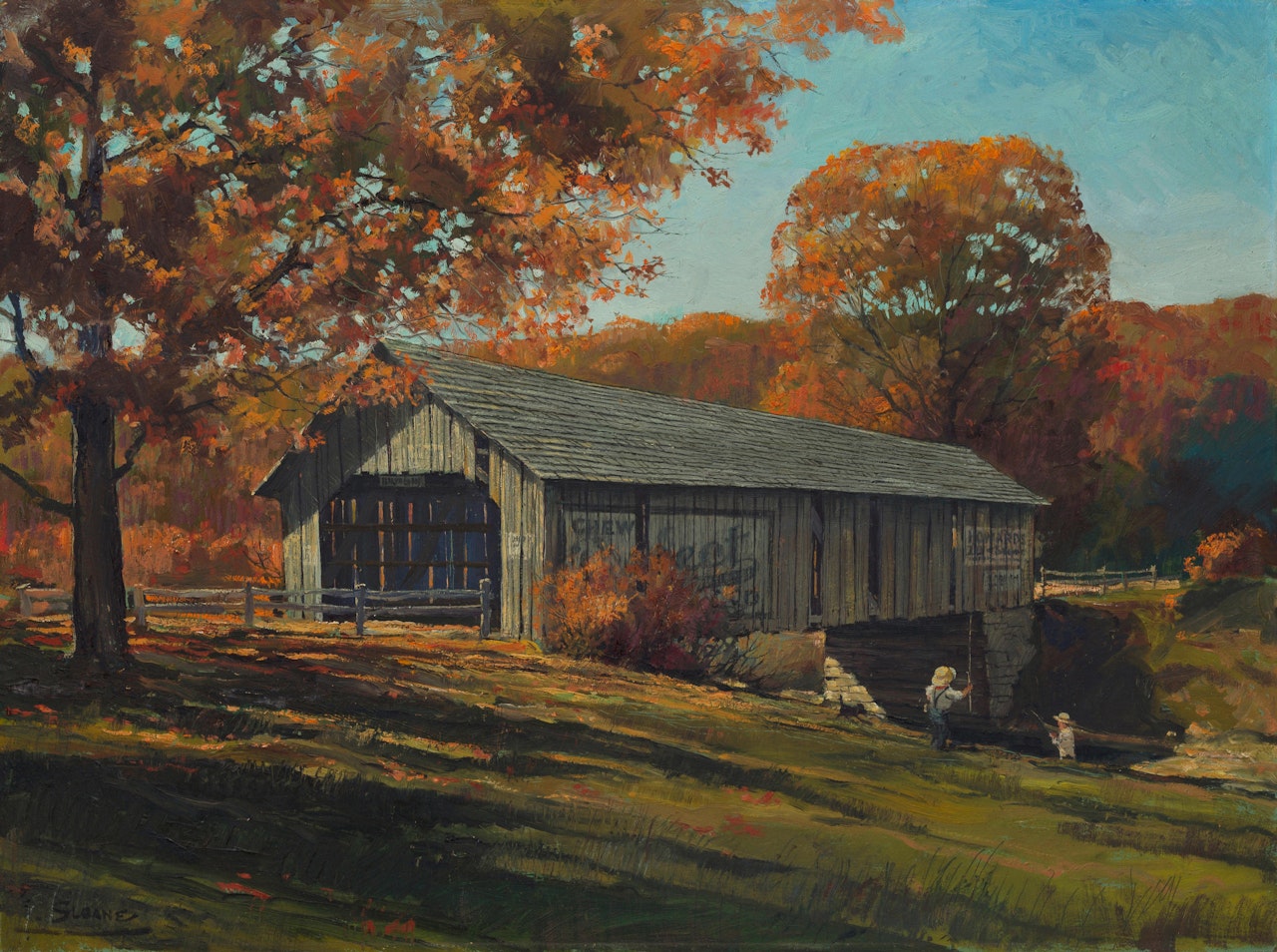 Covered Bridge with Figures by Eric Sloane
