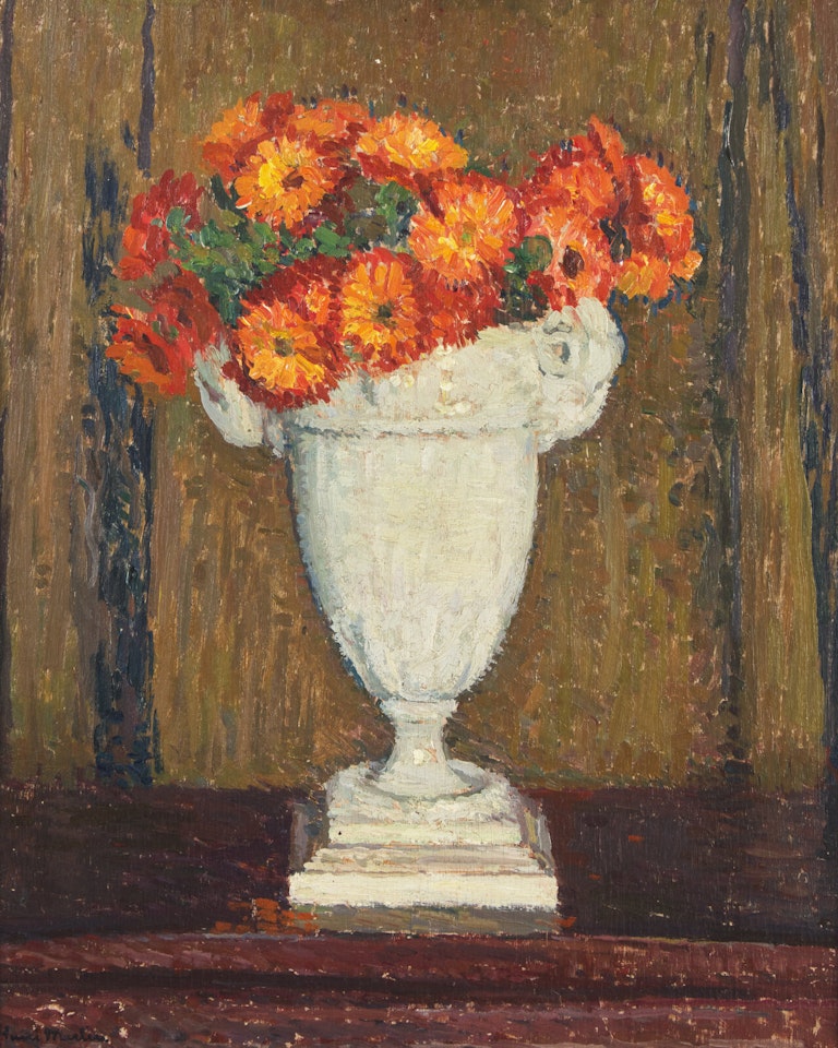 Soucis dans une Urne Porcelaine Blanche by Henri Jean Guillaume Martin