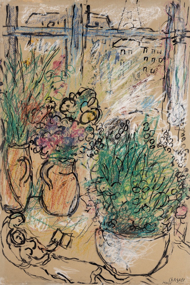 Amoureux aux Fleurs Devant la Fenêtre à Paris by Marc Chagall