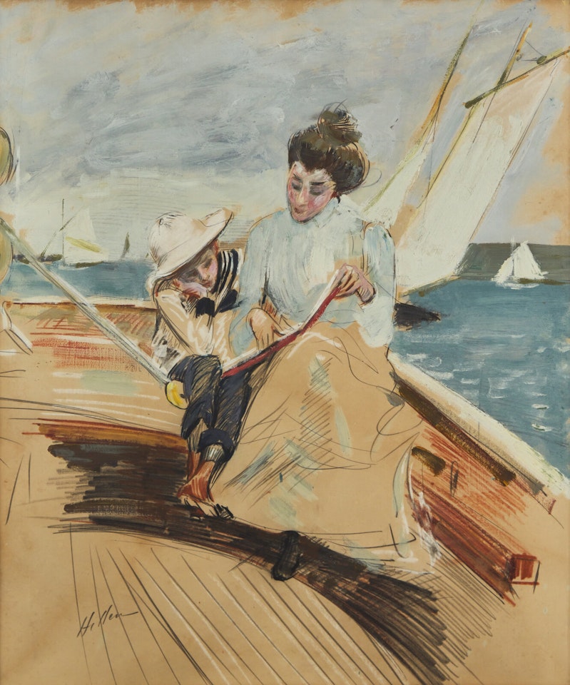 La nurse et Jean sur le yacht L"Etoile by Paul César Helleu