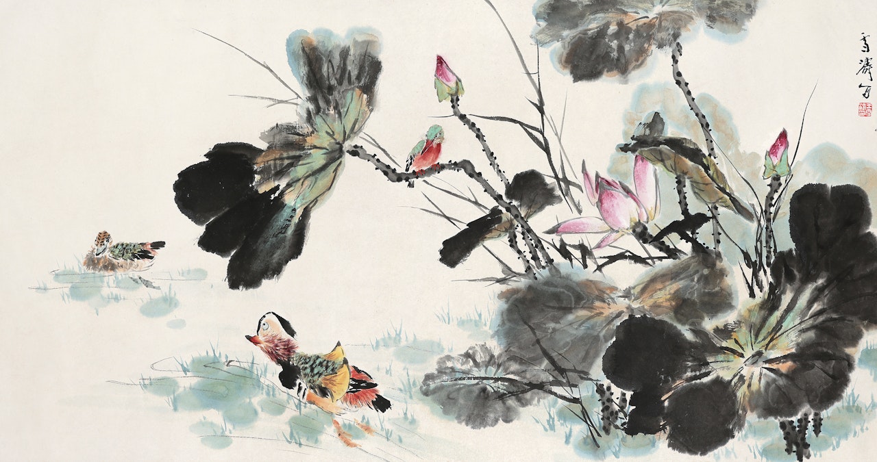 MANDARIN DUCKS IN THE LOTUS POND by Wang Xuetao