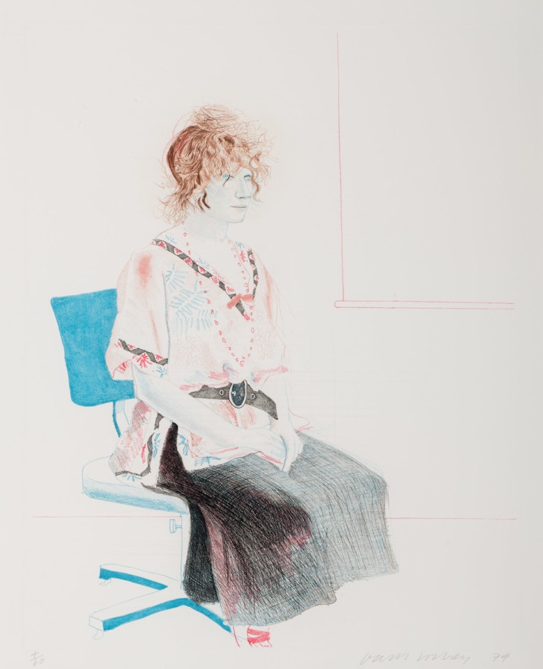Celia Seated in an Office Chair by David Hockney