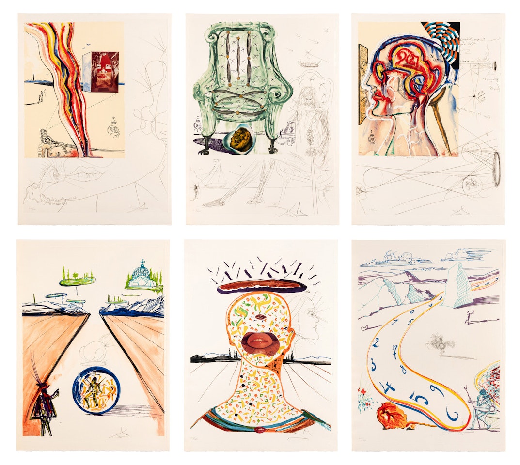 6 plates from Imaginations and Objects of the Future (with original wooden box and introductory pages) by Salvador Dali