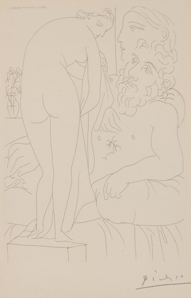 Le Repos du Sculpteur devant un Nu à la Draperie (from La Suite Vollard) by Pablo Picasso
