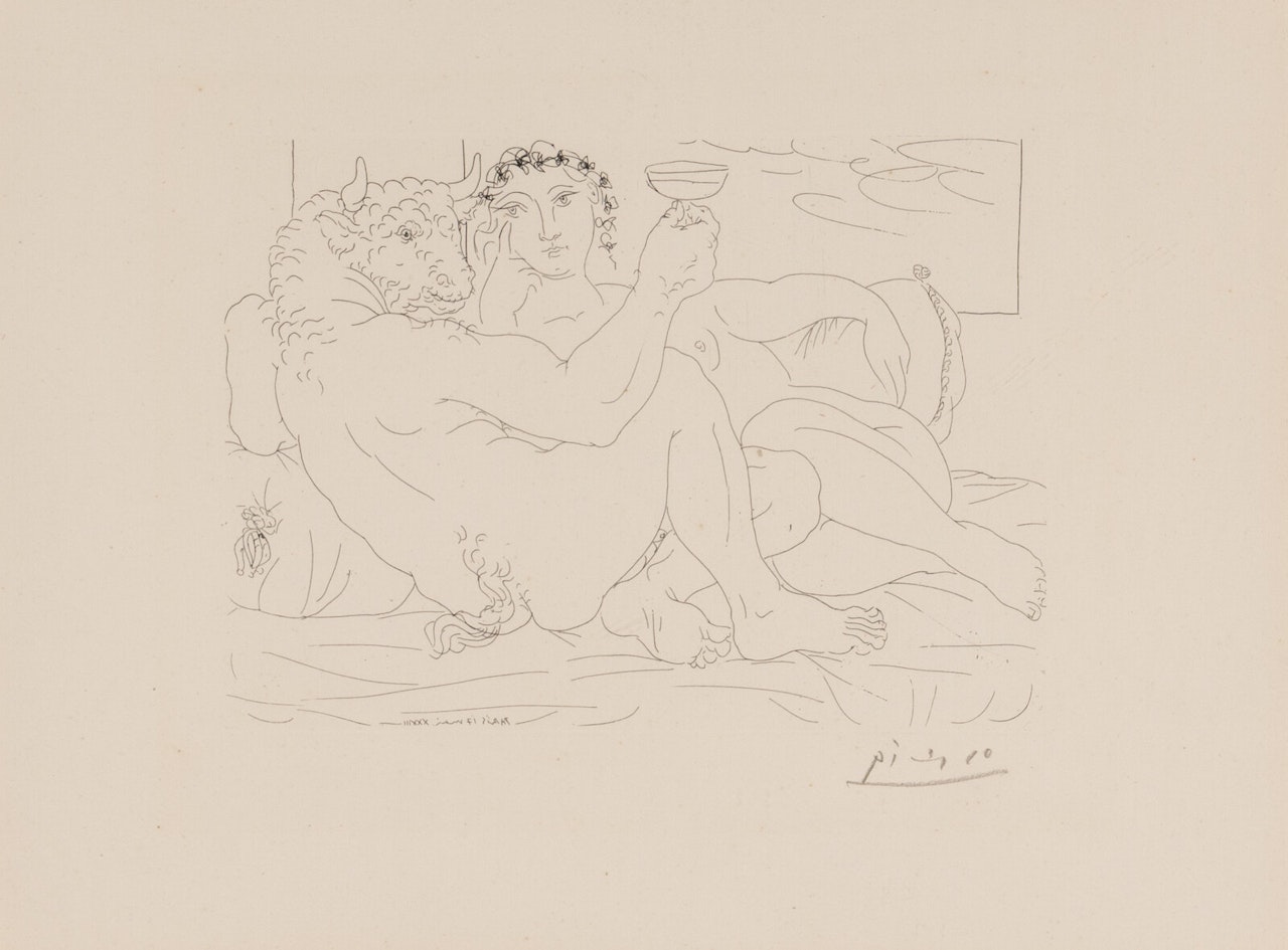Minotaure, une coupe à la main, et jeune femme (from La Suite Vollard) by Pablo Picasso