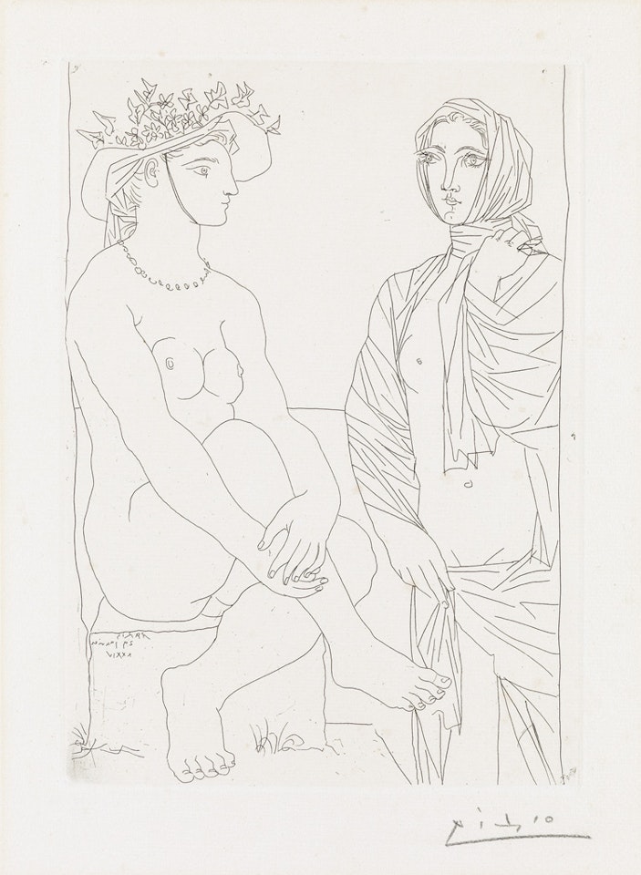 Femme Assise au Chapeau et Femme debout drapée by Pablo Picasso