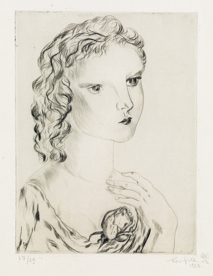 Jeune fille avec une rose by Leonard Tsuguharu Foujita