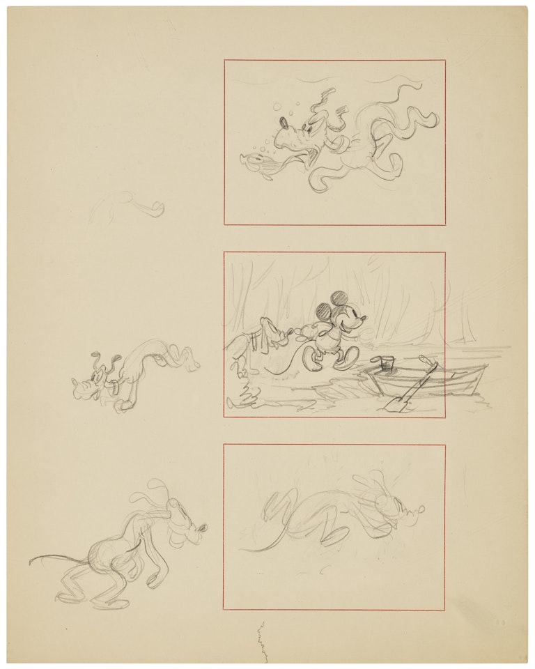 Preliminary Animation Drawings for Mickey Mouse and Pluto by Walt Disney Studios