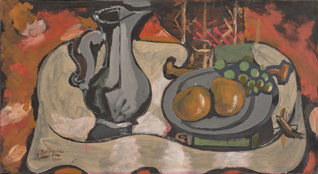 Pot d"étain et assiette de fruits by Georges Braque