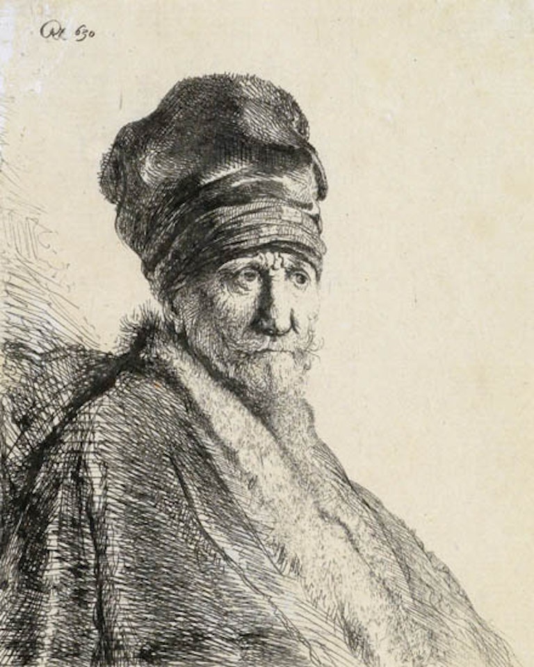 Bust of a man wearing a high cap [Bartsch 321; Biörklund 30-F; Hollstein (White and Boon) 321] by Attributed to Rembrandt Harmensz van Rijn