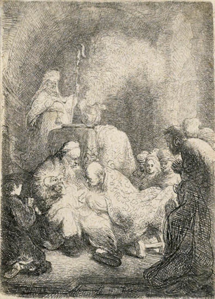 The circumcision: Small Plate [Bartsch 48; Biörklund 30-8; Hollstein (White and Boon) 48.] by Attributed to Rembrandt Harmensz van Rijn