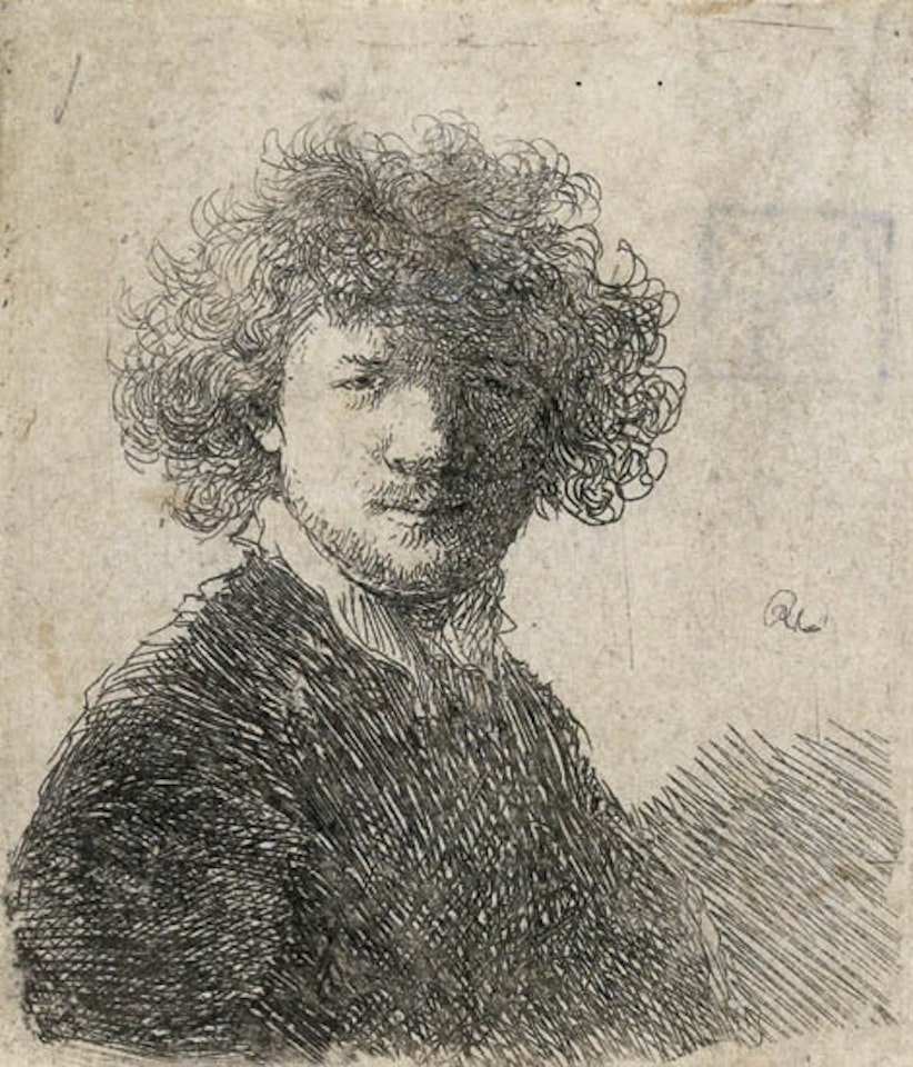Self Portrait with Curly Hair and White Collar: Bust by Attributed to Rembrandt Harmensz van Rijn