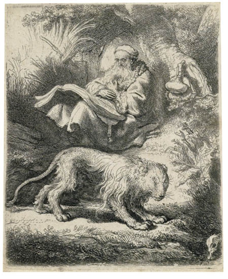 Saint Jerome reading [Bartsch 100; Biörklund 34-H; Hollstein (White and Boon) 100] by Attributed to Rembrandt Harmensz van Rijn