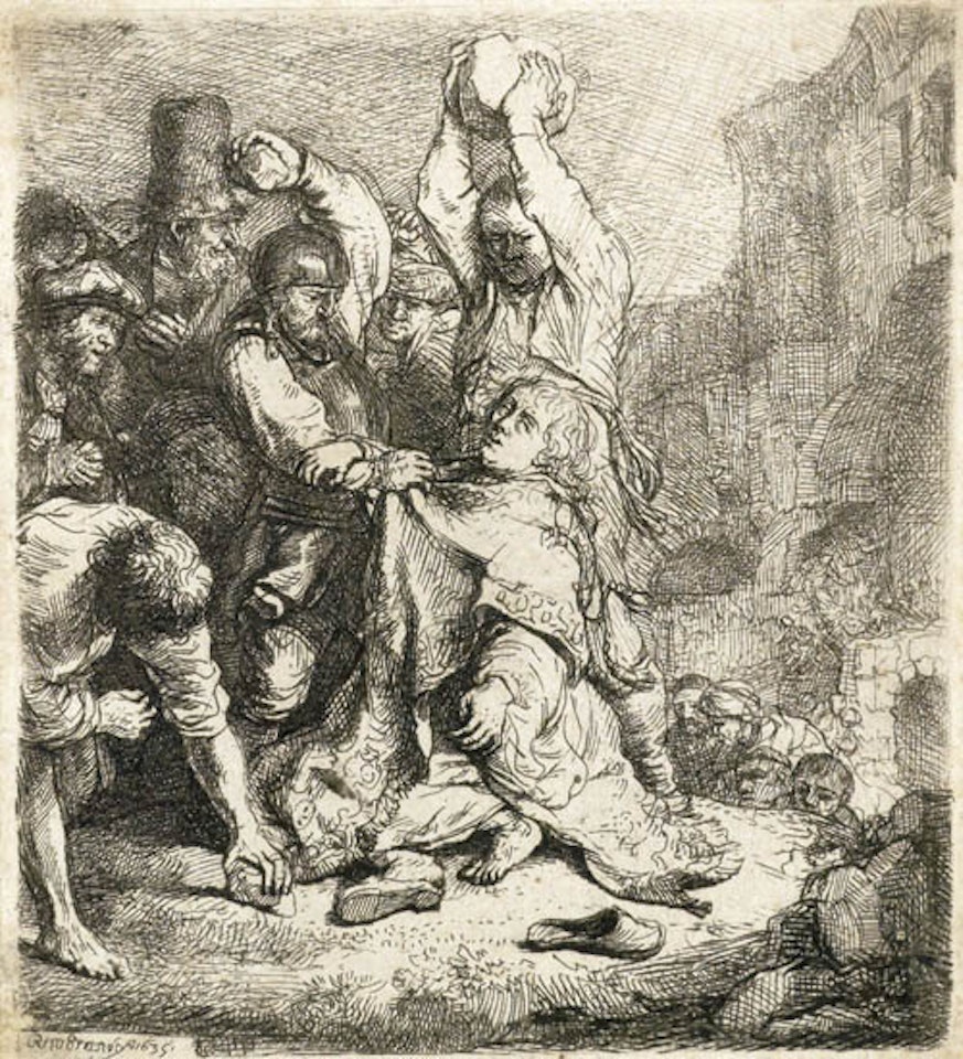 The stoning of St. Stephen [Bartsch 97; Biörklund 35-A; Hollstein (White and Boon) 97.] by Attributed to Rembrandt Harmensz van Rijn