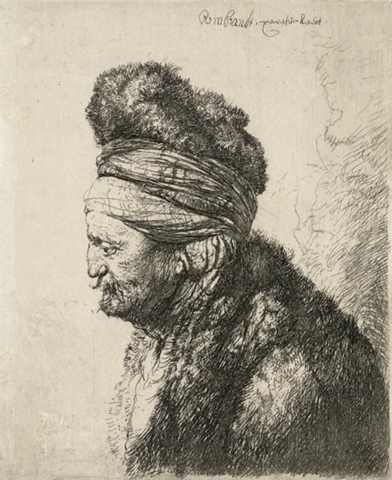 The second Oriental head [ Bartsch 287; Biörklund 35-4; Hollstein (White and Boon) 287.] by Attributed to Rembrandt Harmensz van Rijn