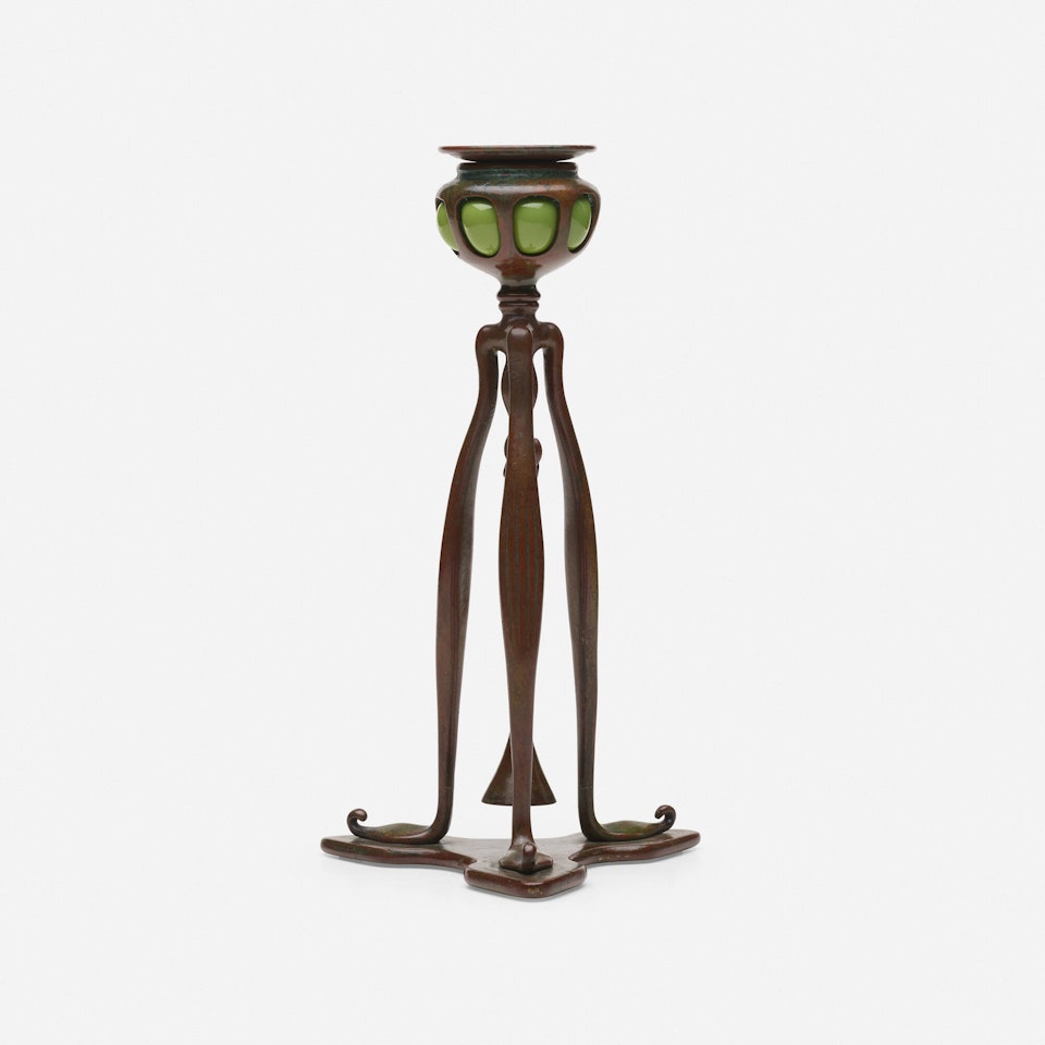 Blown-out candlestick with snuffer, model 1212 by Tiffany Studios