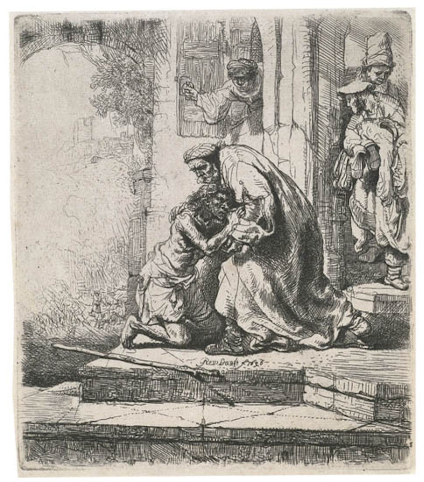 The return of the prodigal son [Bartsch 91; Biörklund 36-D; Hollstein (White and Boon) 91.] by Attributed to Rembrandt Harmensz van Rijn