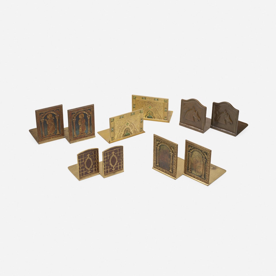 Collection of five bookend sets by Tiffany Studios