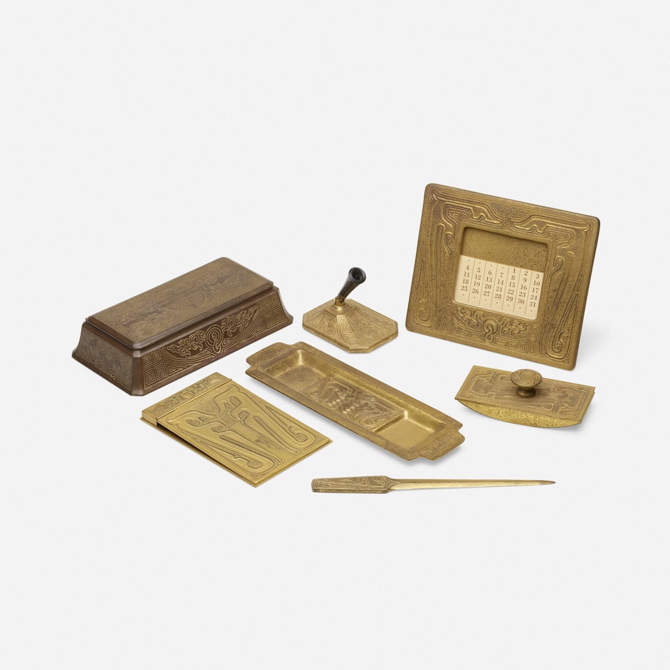 Collection of seven Chinese desk articles by Tiffany Studios