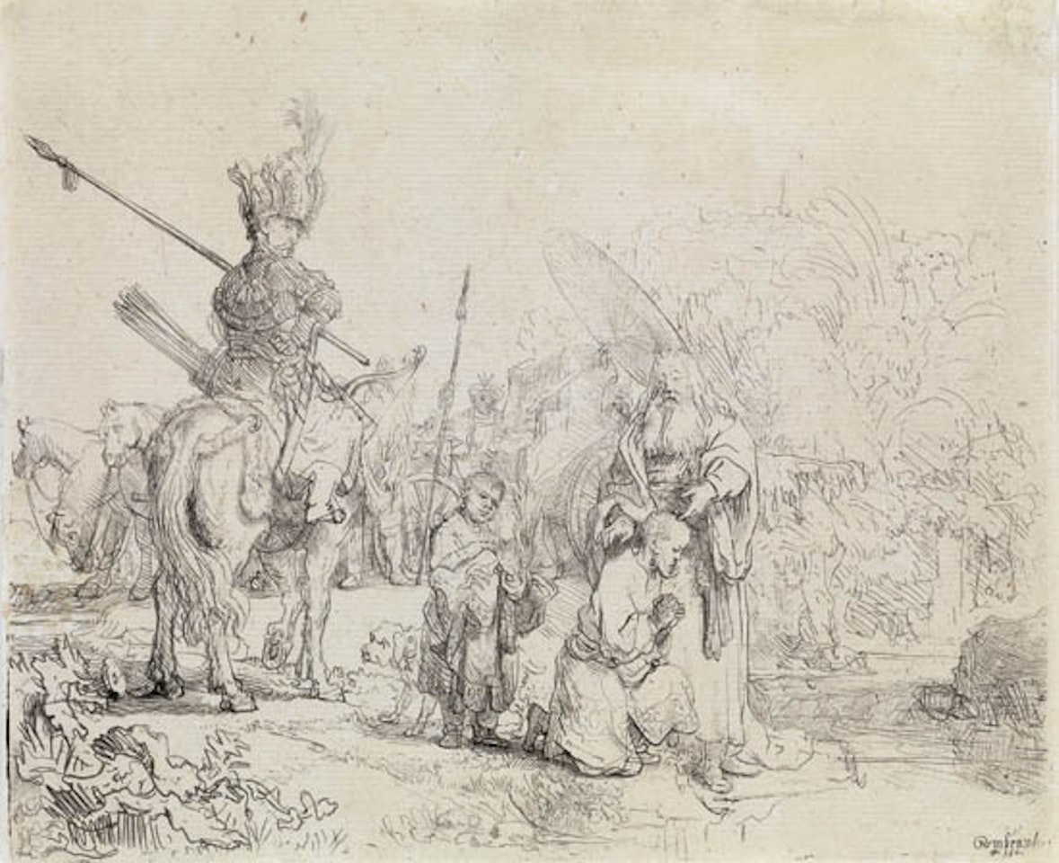The Baptism of the Eunuch [Bartsch 98; Biörklund 41-E; Hollstein (White and Boon) 98. Biörklund's second state (of 2)] by Attributed to Rembrandt Harmensz van Rijn