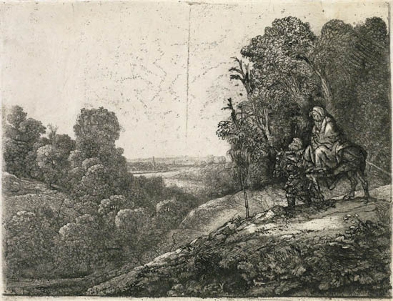 The flight into Egypt: altered from Seghers [Bartsch 56; Biörklund 53-2; Hollstein (White and Boon) 56] by Attributed to Rembrandt Harmensz van Rijn