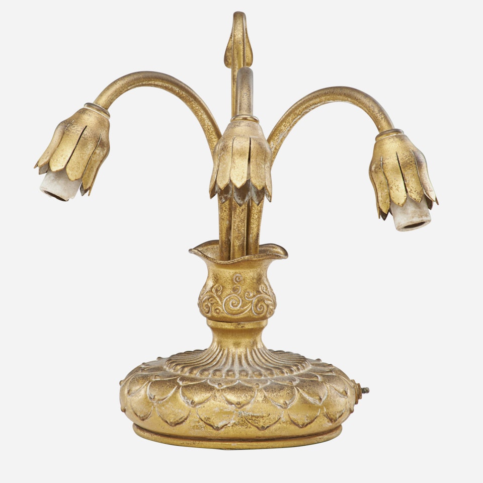 Three-light Lily table lamp base by Tiffany Studios