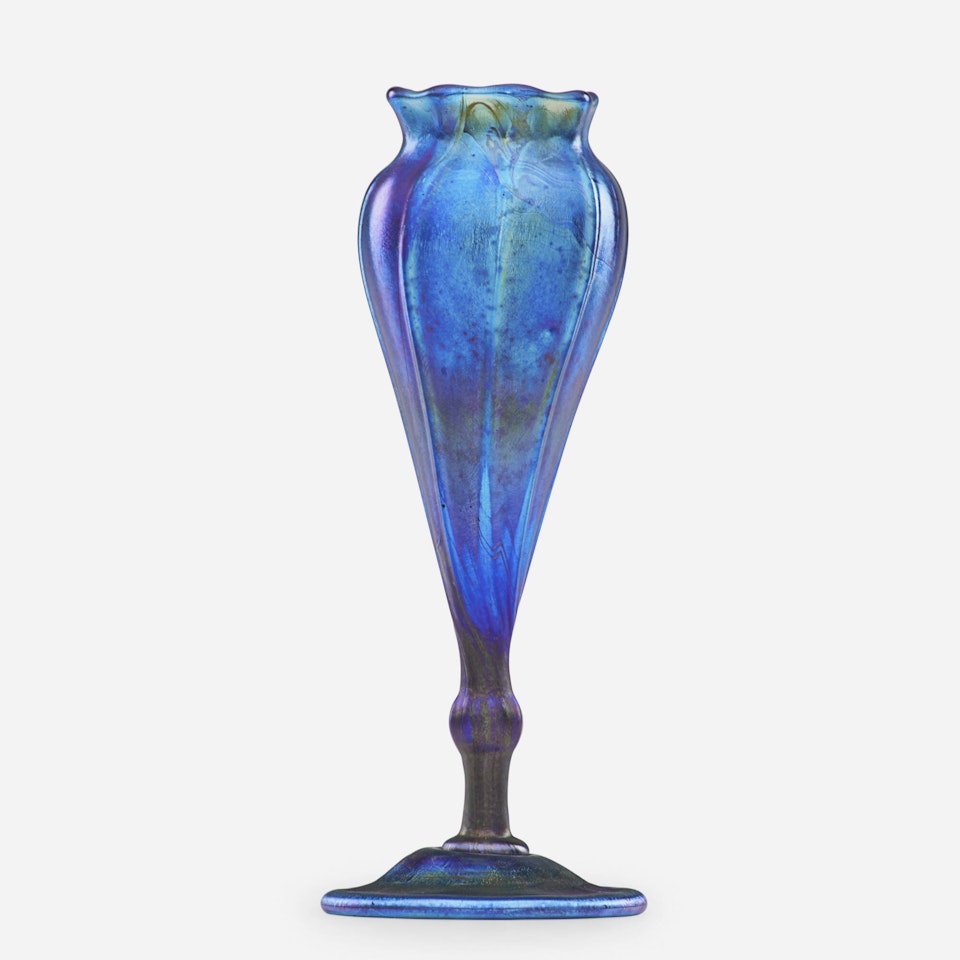 Blue Favrile floriform cabinet vase by Tiffany Studios