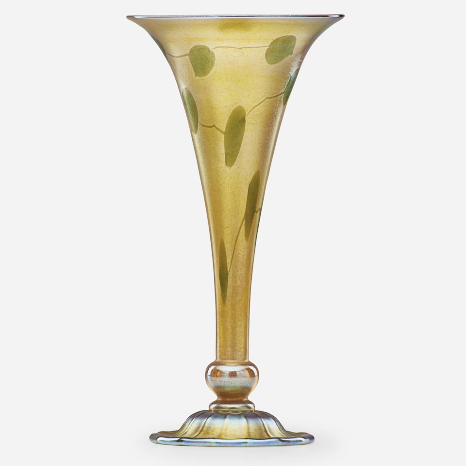 Large flaring gold Favrile vase by Tiffany Studios