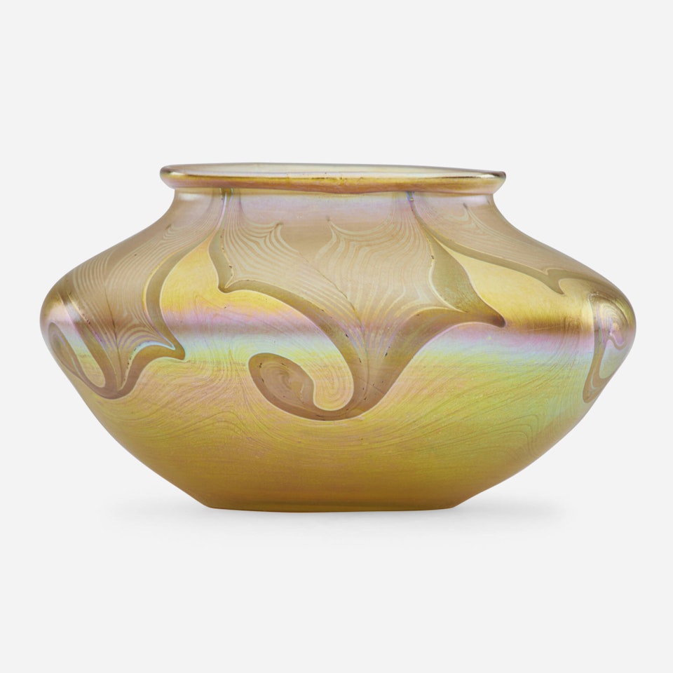 Squat gold Favrile vessel by Tiffany Studios