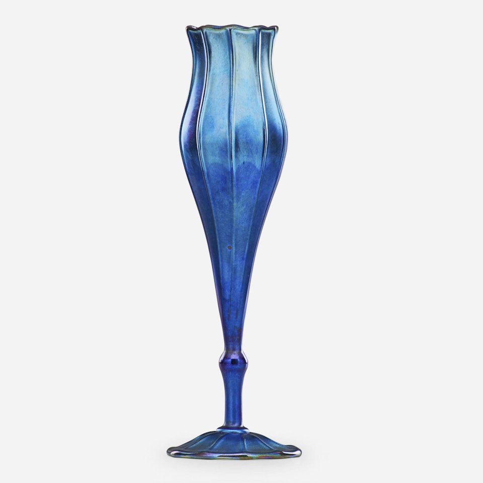 Tall blue Favrile vase by Tiffany Studios