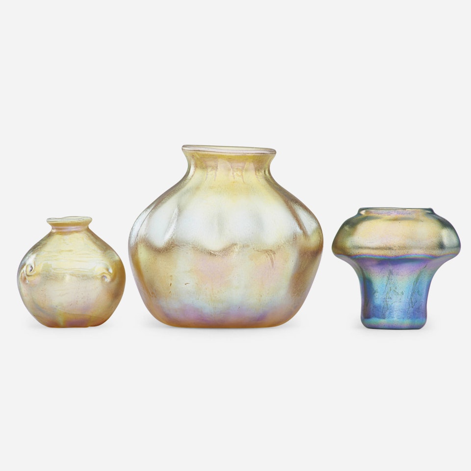 Three small Favrile vases by Tiffany Studios